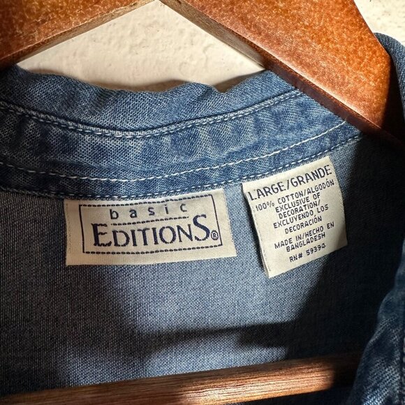 Basic Editions Teddy Bear Embroidered denim sleeveless vintage 90's top Sz Large - Picture 5 of 7